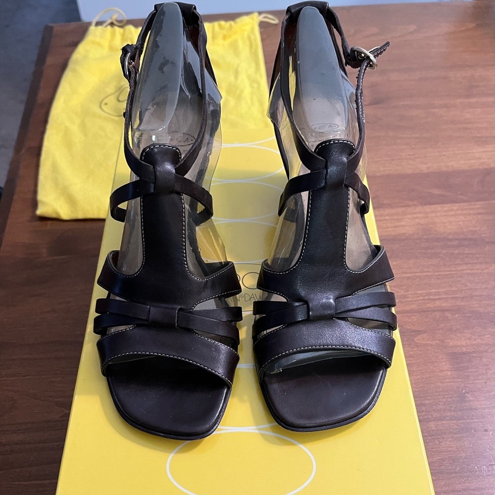 Joan &David Circa Elegant Dark Brown Leather Strappy Women's Sandals Size 7